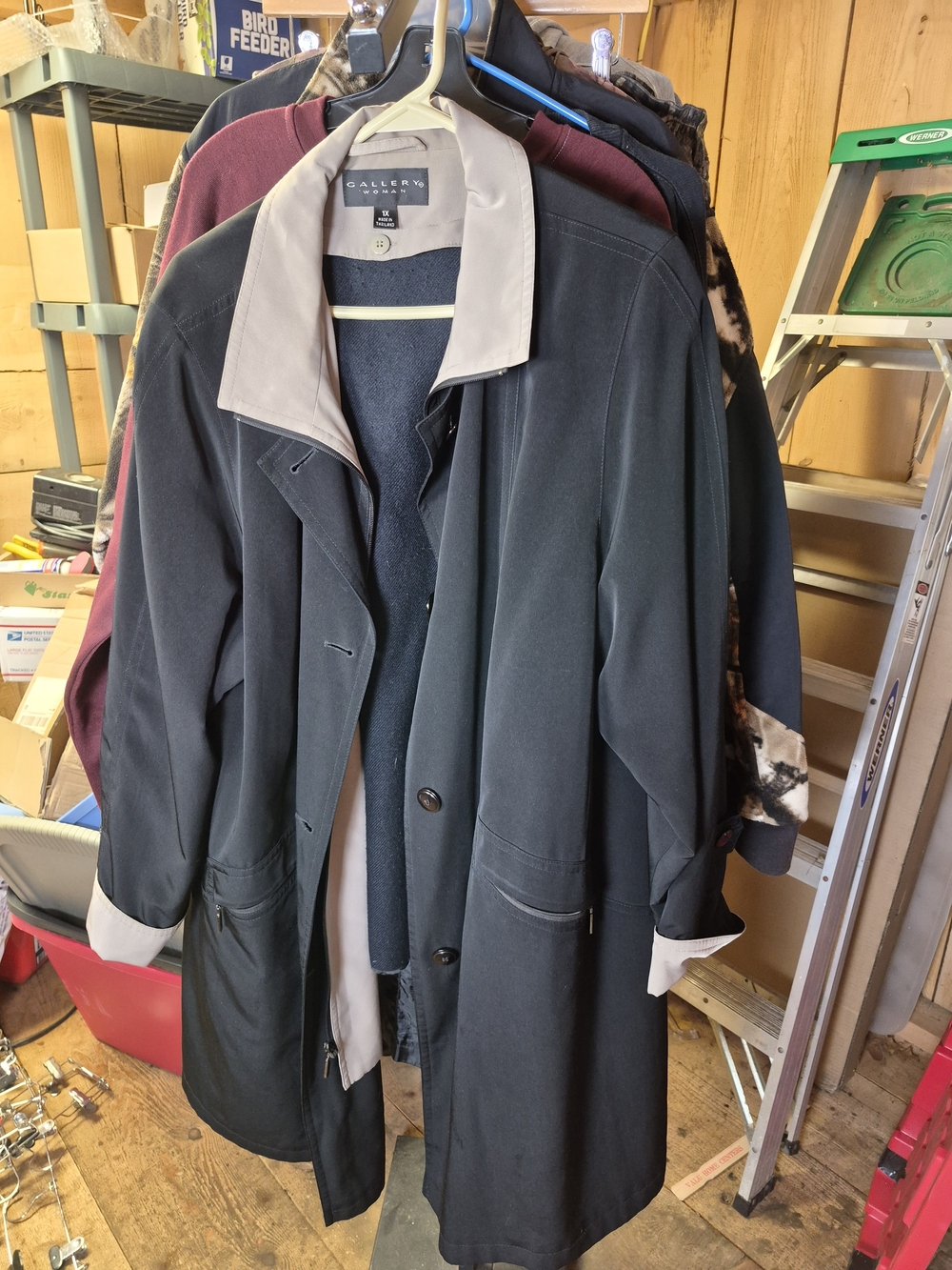 Gallery Black Trench Coat with Contrast Cream Collar Bin 59